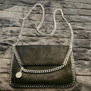 Stella McCartney Black and Silver Crossbody Bag with Chain Trim